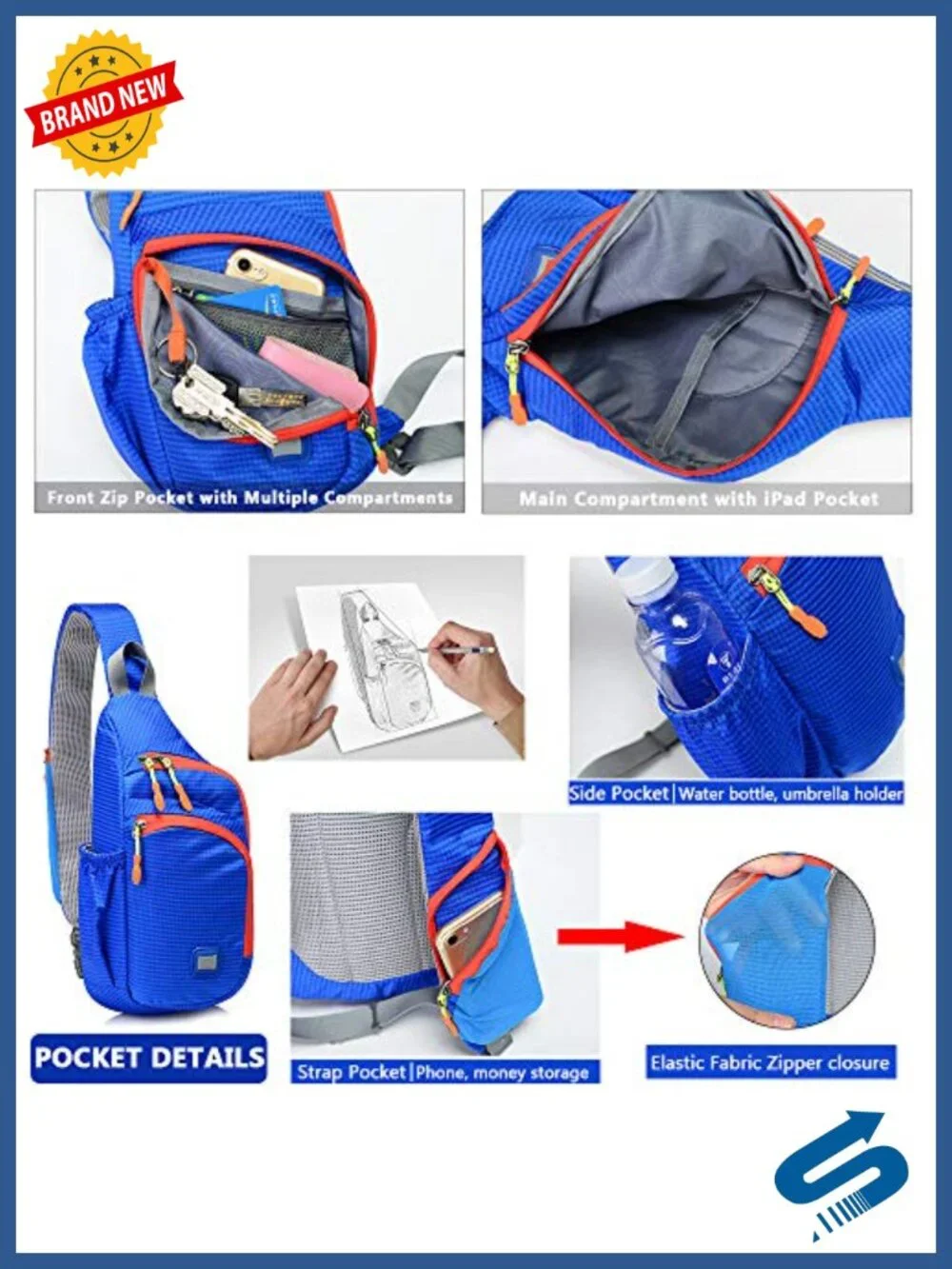 Waterproof Sling Backpack Crossbody Unisex Shoulder Bag Daypack